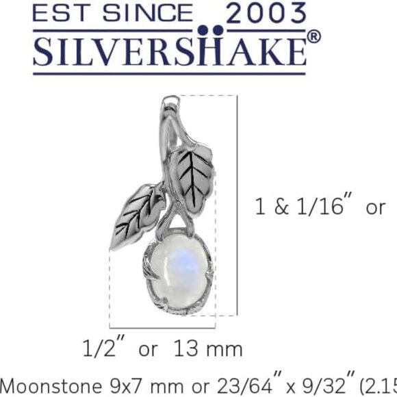 Natural Moonstone 925 Sterling Silver Leaf Vintage Inspired Pendant - Picture 3 of 7